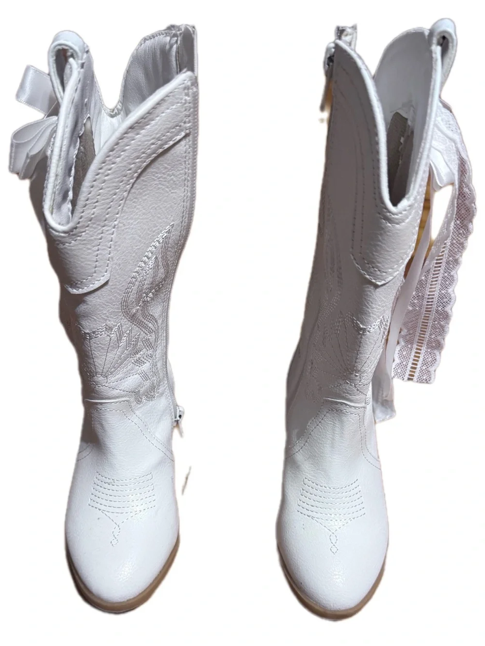 White Kids Western Knee-High Boots - Classic Cowboy Style